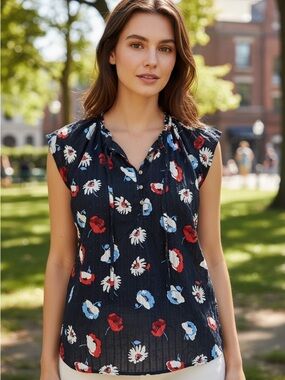 LOFT lined Floral Blouse - Black, Red, White